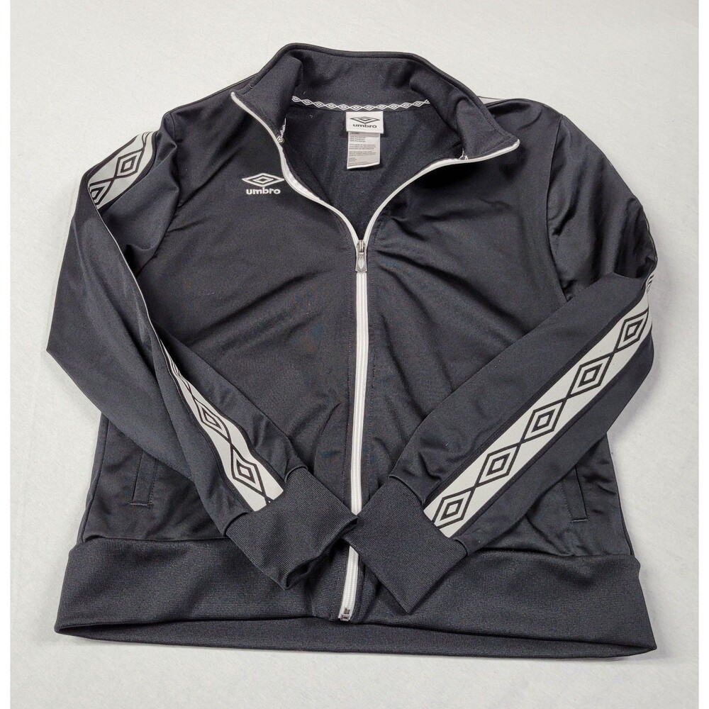 Umbro Full-Zip Track Jacket Black with White Logo Taping on Sleeves Women's Sz L